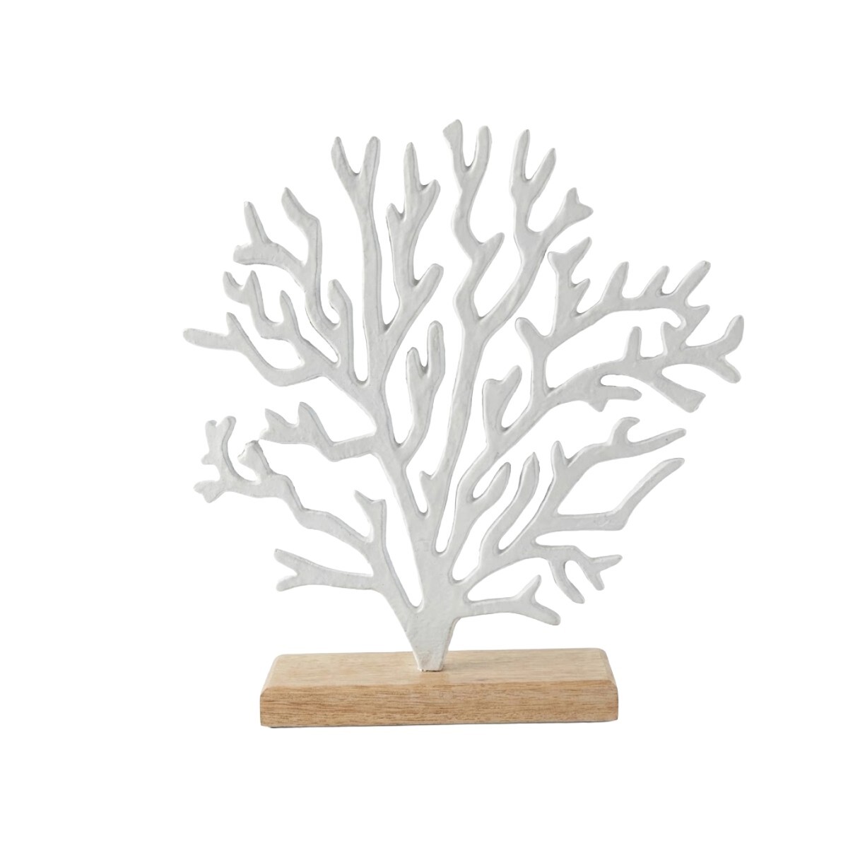 FIG CORAL METAL BLANCO C/BASE MADERA 24X6X27CM 