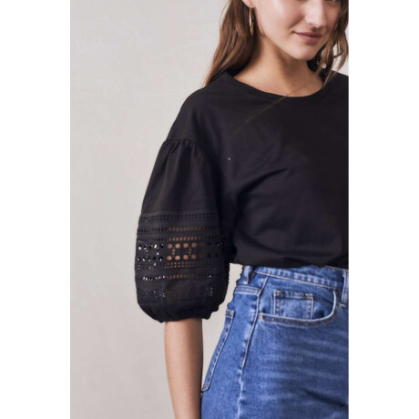 Remera Algodon Combinada Negro