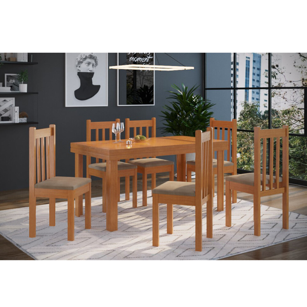 Juego de comedor en madera maciza 6 sillas Juego de comedor en madera maciza 6 sillas