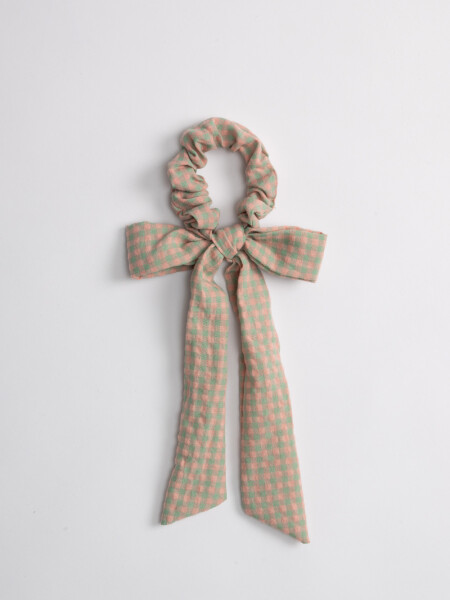 Scrunchie de tela con moña Verde Y Rosa