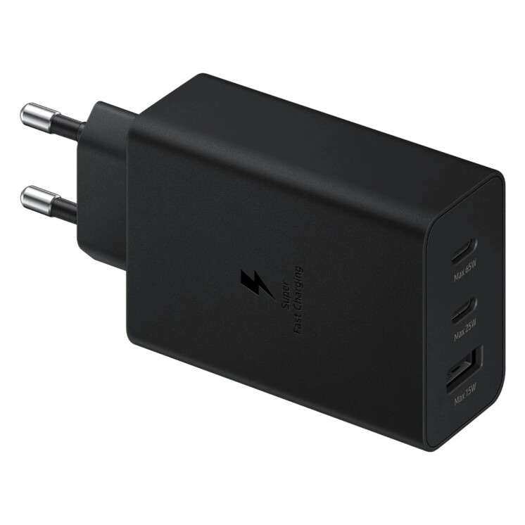 Cargador Samsung Trio 65 W Carga Súper Rápida 2 USB-C + USB-A Cargador Samsung Trio 65 W Carga Súper Rápida 2 USB-C + USB-A