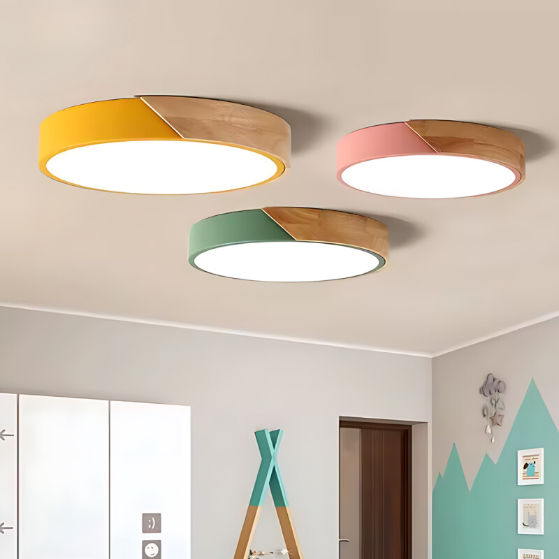 Luminaria Luz Fria Plafon Led Diám 30cm Metal Y Madera Luminaria Luz Fria Plafon Led Diám 30cm Metal Y Madera