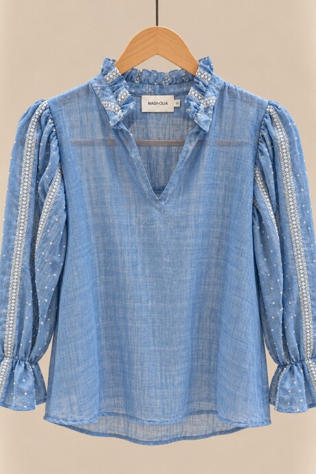 Blusa Copenhague Combinada Broderie Celeste