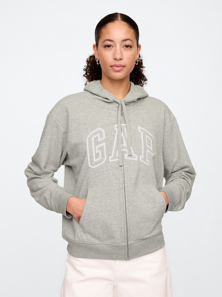 Canguro Con Cierre Logo Gap Sin Felpa Mujer - Light Grey 