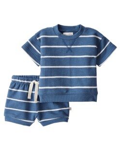 Set dos piezas de algodón orgánico, short y remera, azul Sin color