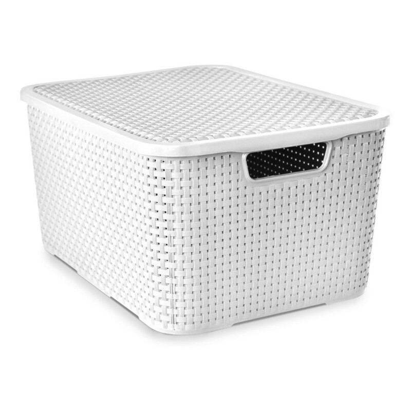 Caja Cesto Canasto Organizador Rattan 40lts Tapa - Blanco Caja Cesto Canasto Organizador Rattan 40lts Tapa - Blanco
