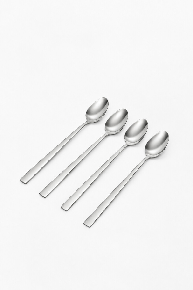 Cuchara Asher Mango Largo Set 4 Un. Plateado Brillante - Color Unico 
