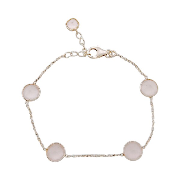 Pulsera Force-Plata Rodinada-Piedra Cuarzo rosa-PU2004 conpiedra