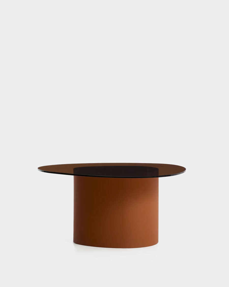 Mesa de centro Olir de vidrio templado y acero marrón 82 x 74 cm Mesa de centro Olir de vidrio templado y acero marrón 82 x 74 cm