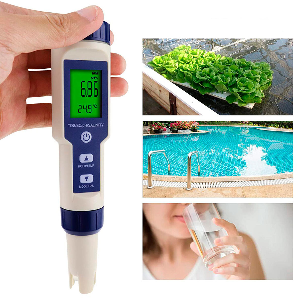 Medidor Digital de Calidad del Agua 5 en 1 Ph Tds Ec 