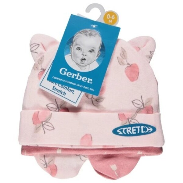 Set de 2 gorros y 2 mitones gerber rosado