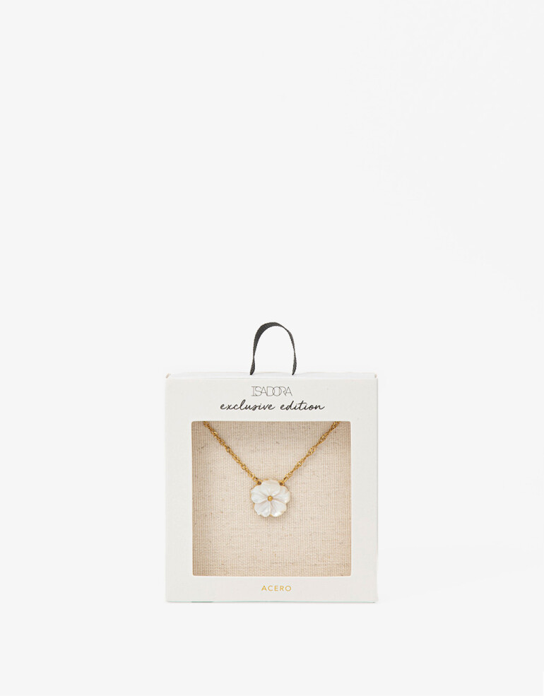 Cadena Corta con Dije Piedra Cadena Acero Con Dije Nácar - Dorado