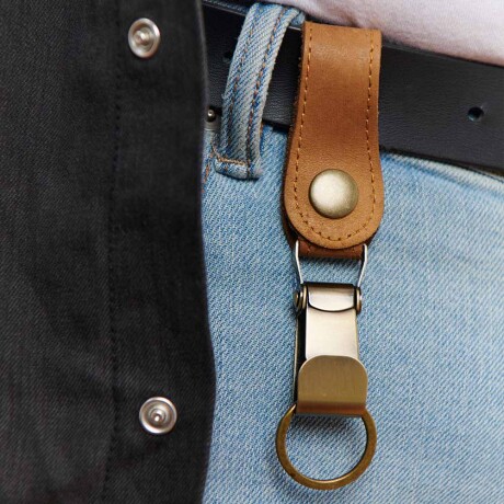 Llavero mulita de cuero vacuno Beige