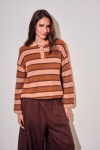 Sweater Polo Rayado Rosa Viejo
