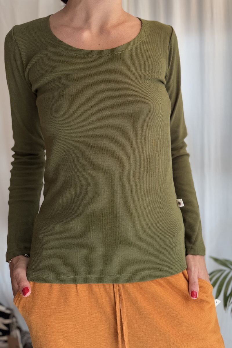 Camiseta en ribs Verde musgo