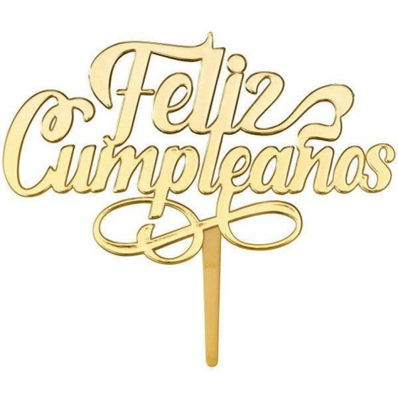 Topping Feliz Cumpleaños de Acrílico Dorado
