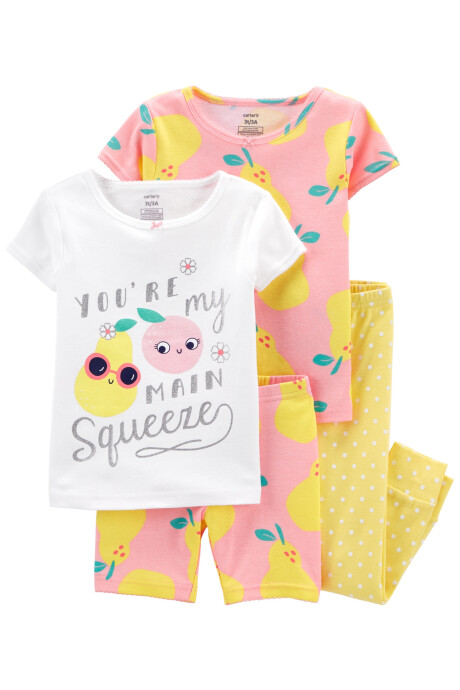 Pijama cuatro piezas de algodón, pantalón, short y dos remeras manga corta Sin color