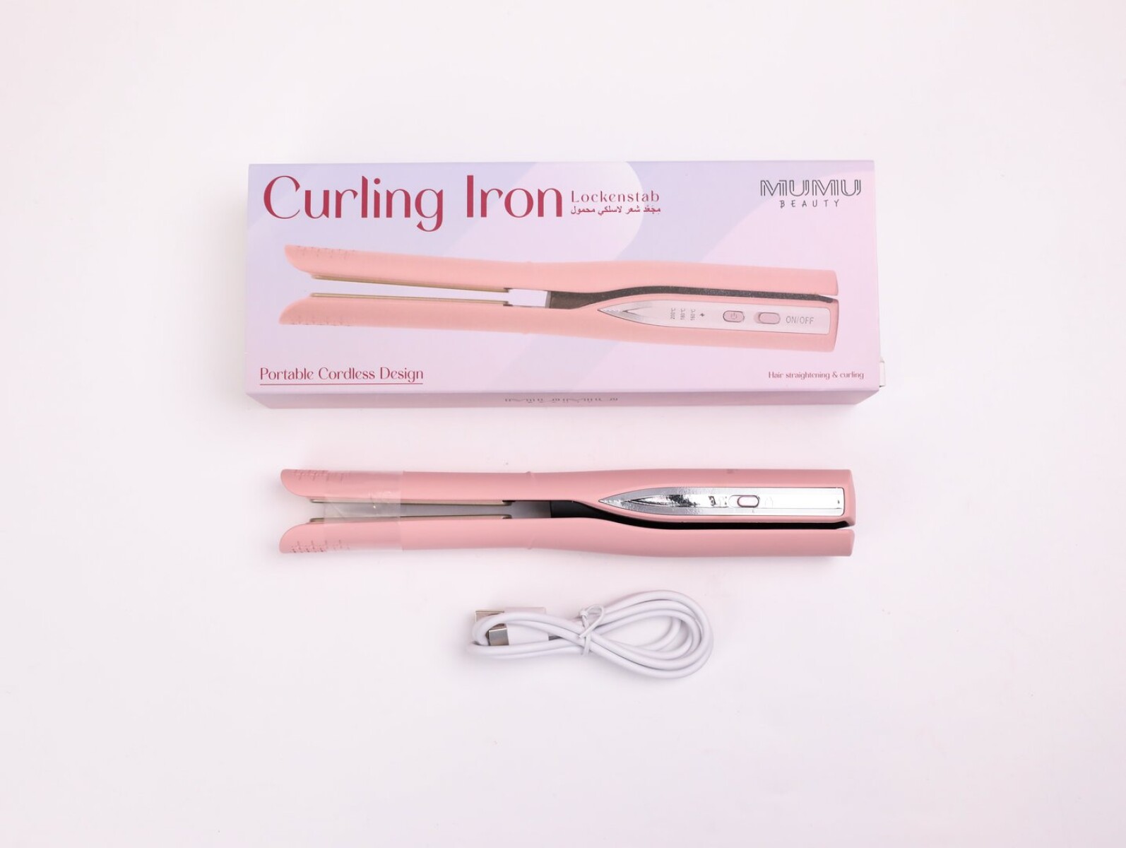 PLANCHA DE RIZOS PORTÁTIL INALÁMBRICA COLOR ROSA 
