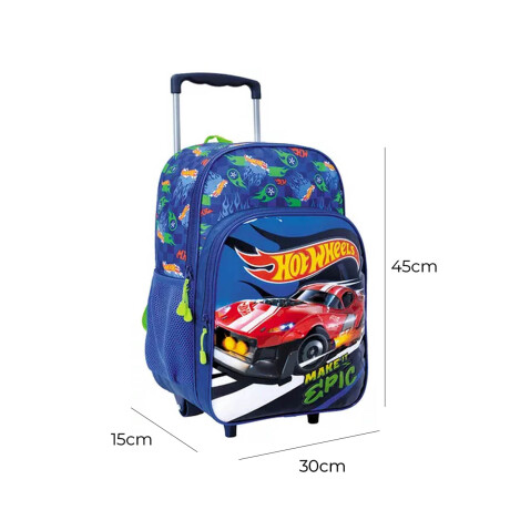 Mochila Infantil Hot Wheels C/carro 40cm Rueditas Azul