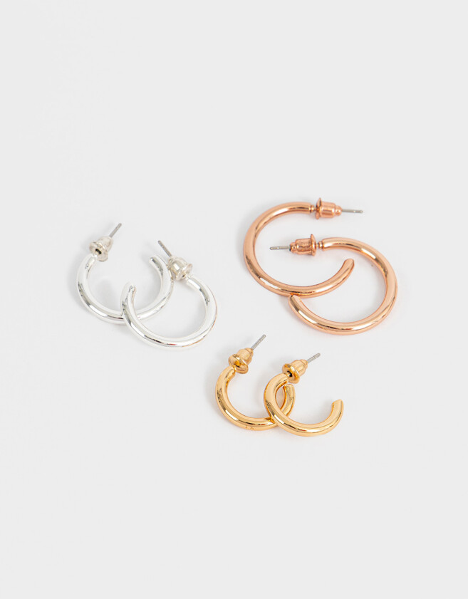 Aros Argollas Set Bañada en Oro Set De Argollas Bañadas En Oro - Dorado