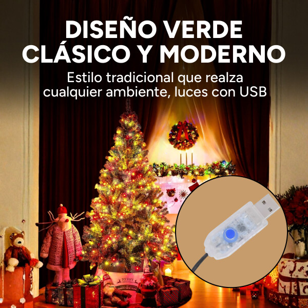 Árbol Navidad Verde Luces Smart Led Base Metal Premium 150cm Color Verde Multicolor