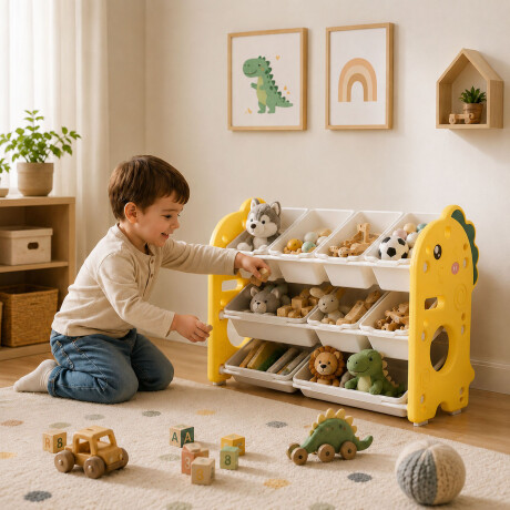 Organizador Infantil Multifuncional Juguetes Libros 9 Cajas Blanco/amarillo