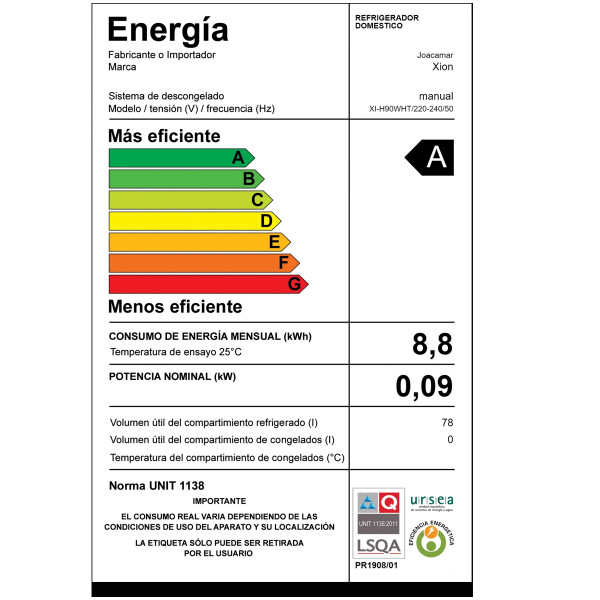 Frigobar Xion Xi-h90wht-wht 78 Lts FRIGOBAR XION 76 L XI-H90WHT BLANCO ****