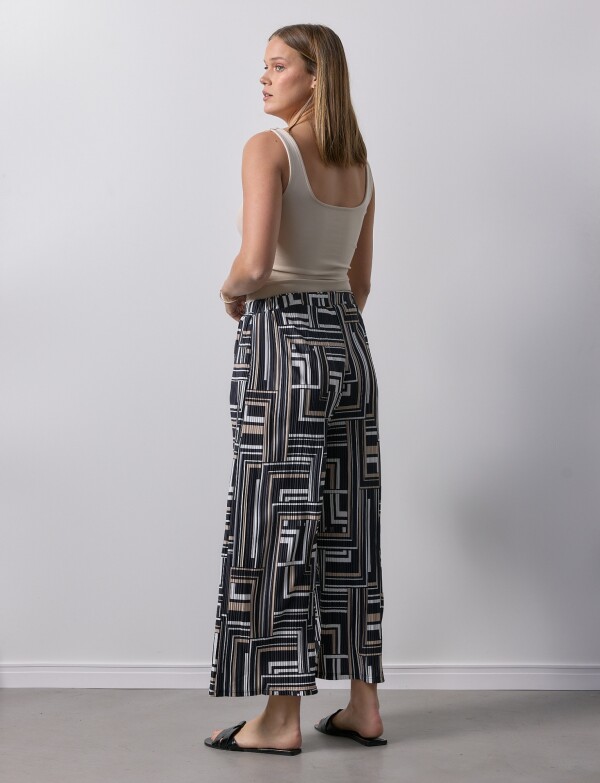Pantalon Crop Plisado NEGRO/MULTI