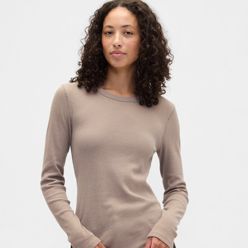V-LS OPP WAFFLE TEE MEDIUM COOL BROWN