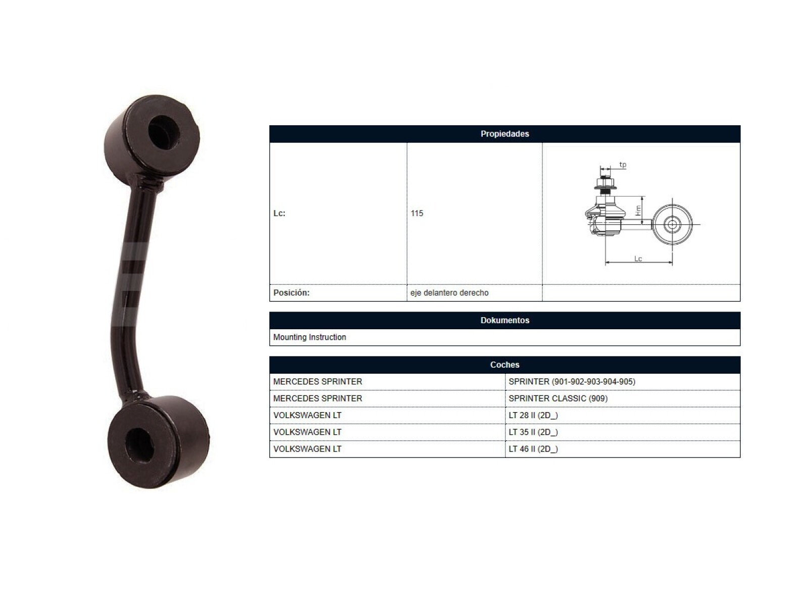 Bieleta Mercedes Benz Sprinter 310D 312D 410D 412D 97-03 Der 