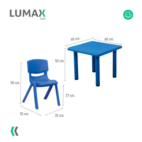 Pack Mesa Infantil Lumax Cuadrada + 4 Sillas Azul