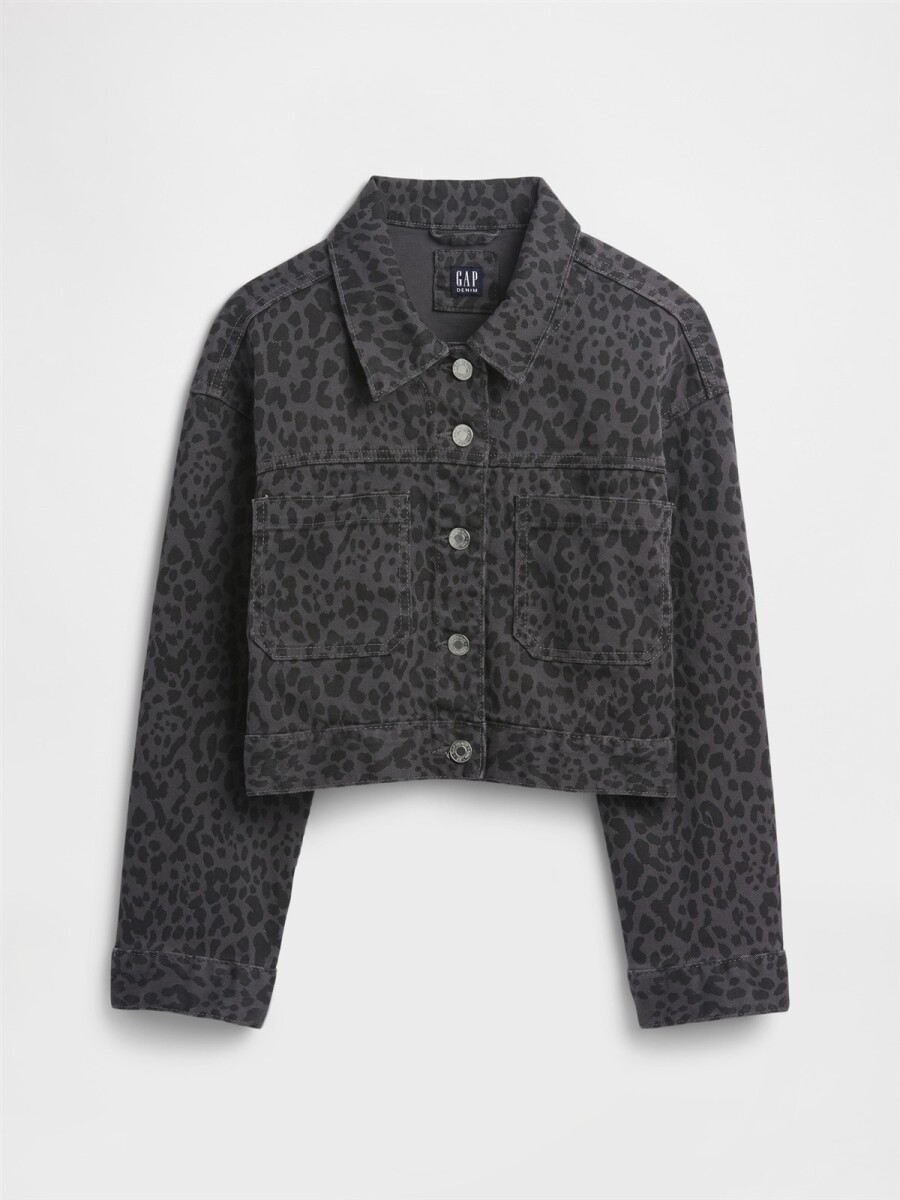 Campera De Jean Niña - Black Leopard 