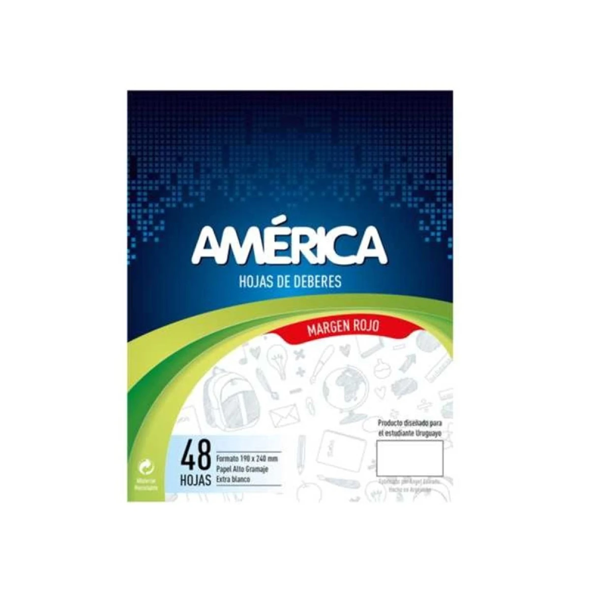 Hojas de Deberes América x48 Hojas - Margen Rojo 