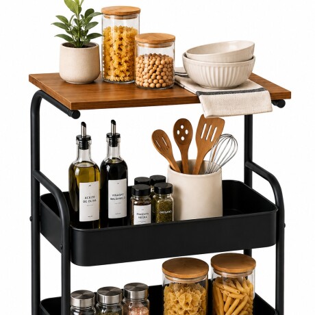 Carrito Organizador Multiuso C/Mesa 3Niv Con Ruedas 360 Negro