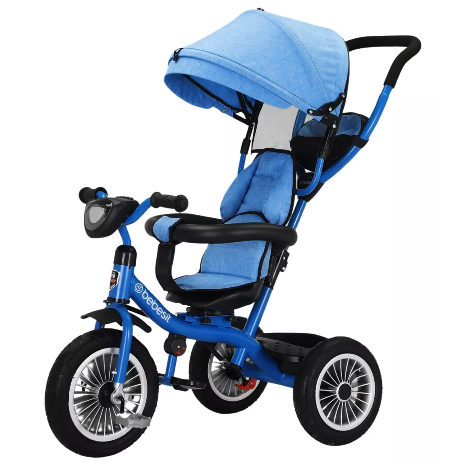 Triciclo 3 en 1 con techo Bebesit giratorio 360A Azul Electroventas