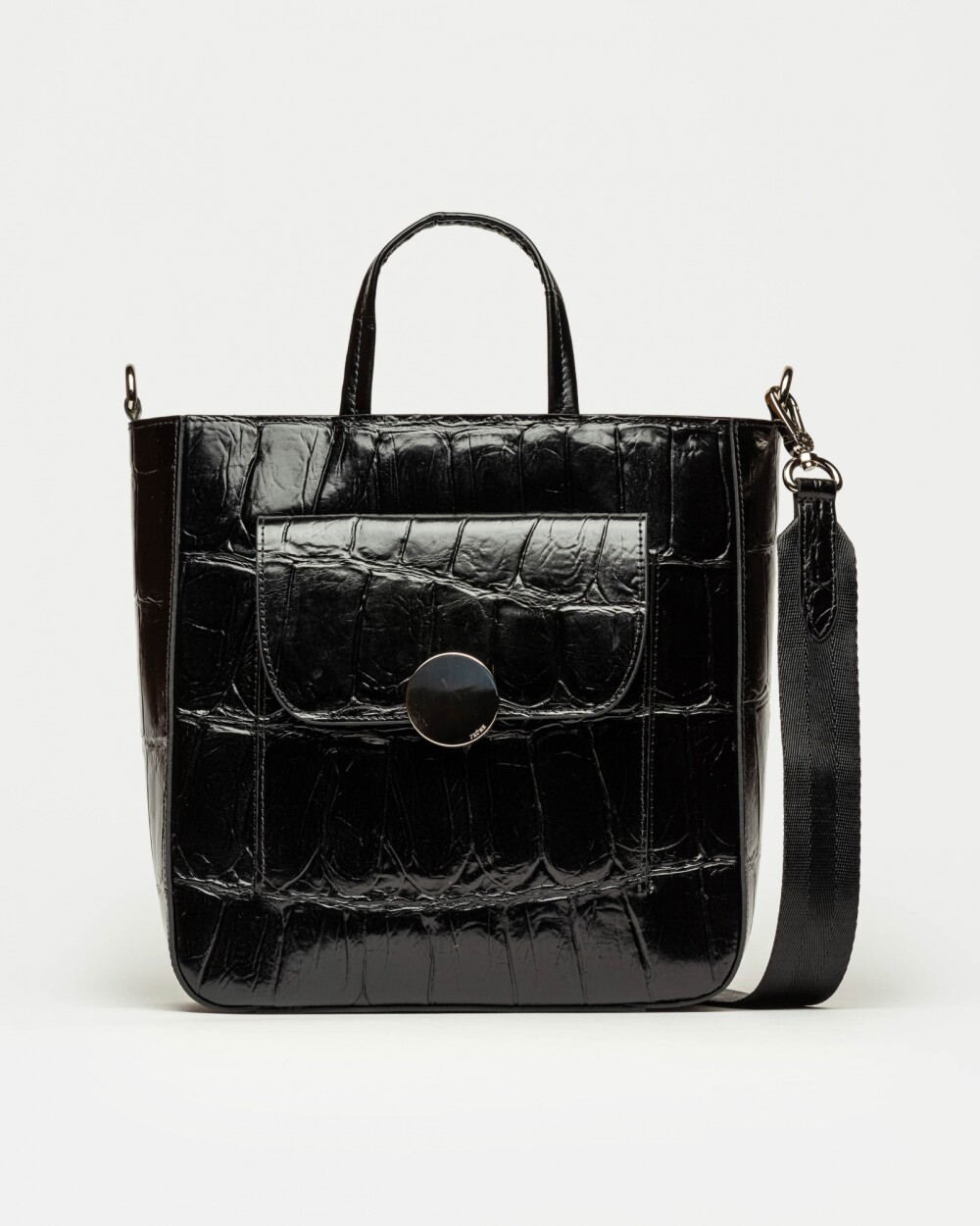 Shopper The Circle en cuero grabado big croco Negro