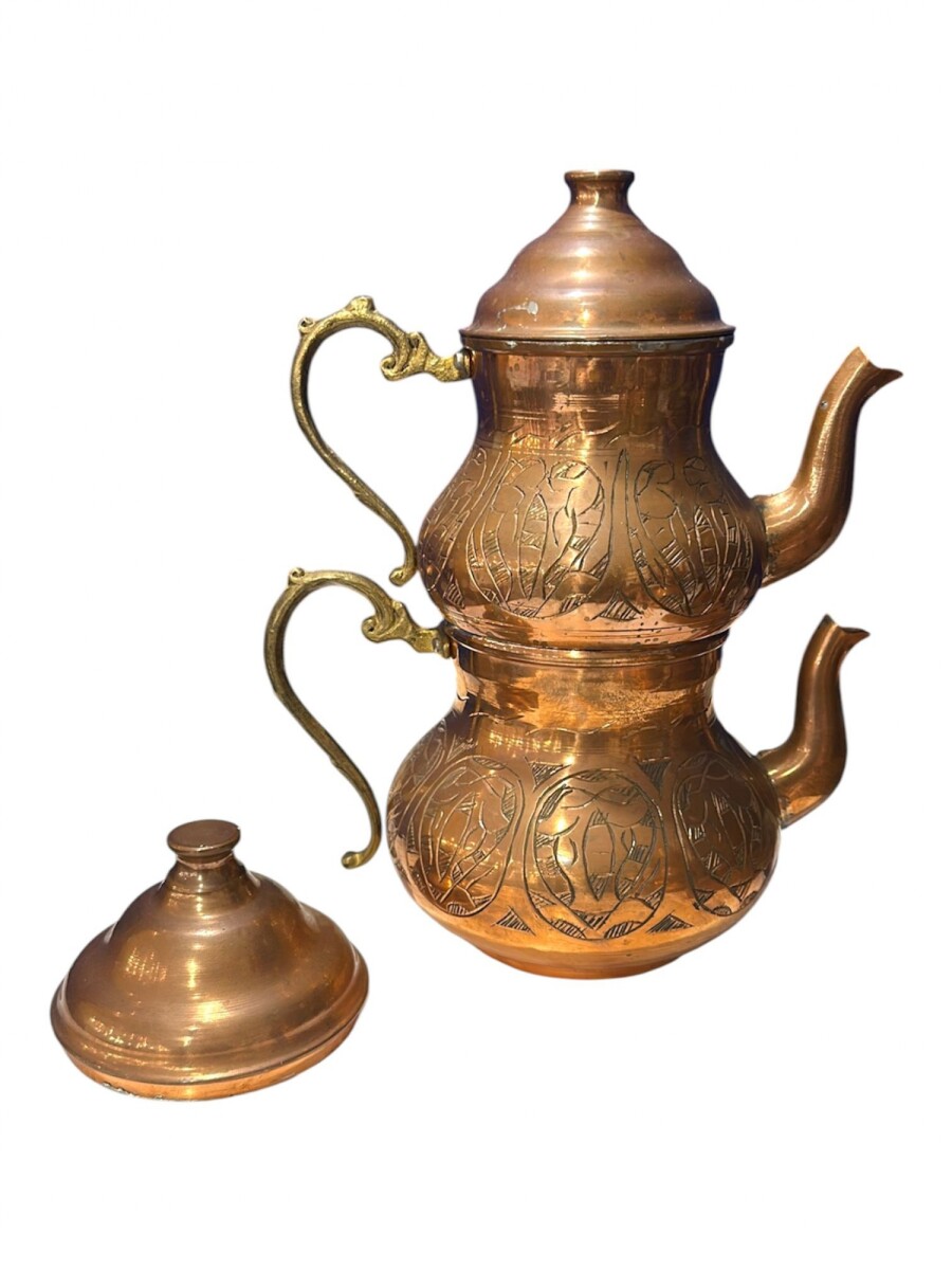Tetera doble cobre con diseño 