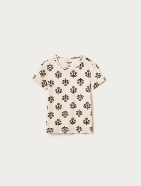 BLUSA CON ESTAMPADO EN TELA ACANALADA BEIGE