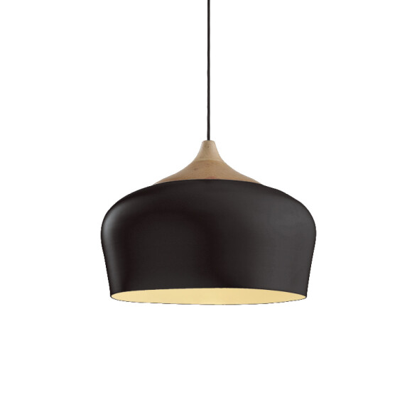 Lámpara colgante campana metal negro y madera Ø35 IX9041