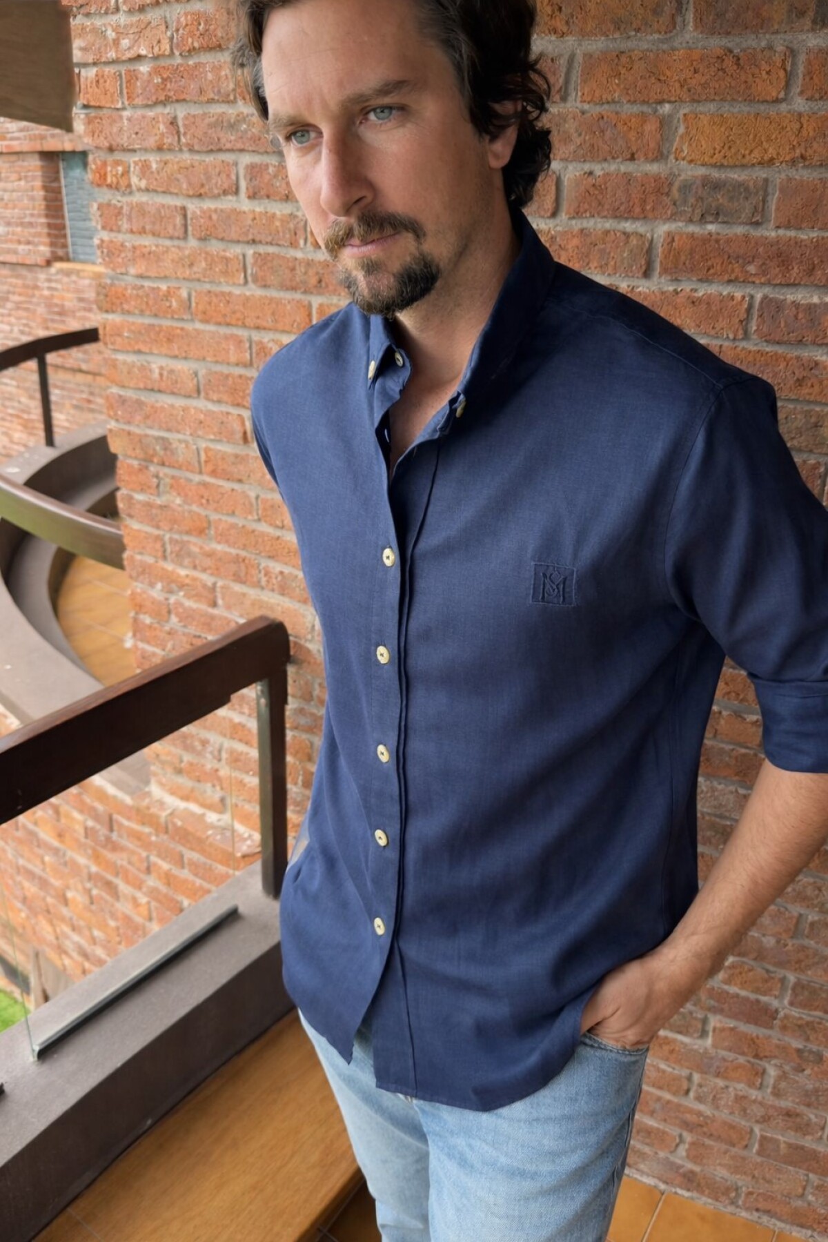 Linen Shirt for Men Azul Marino