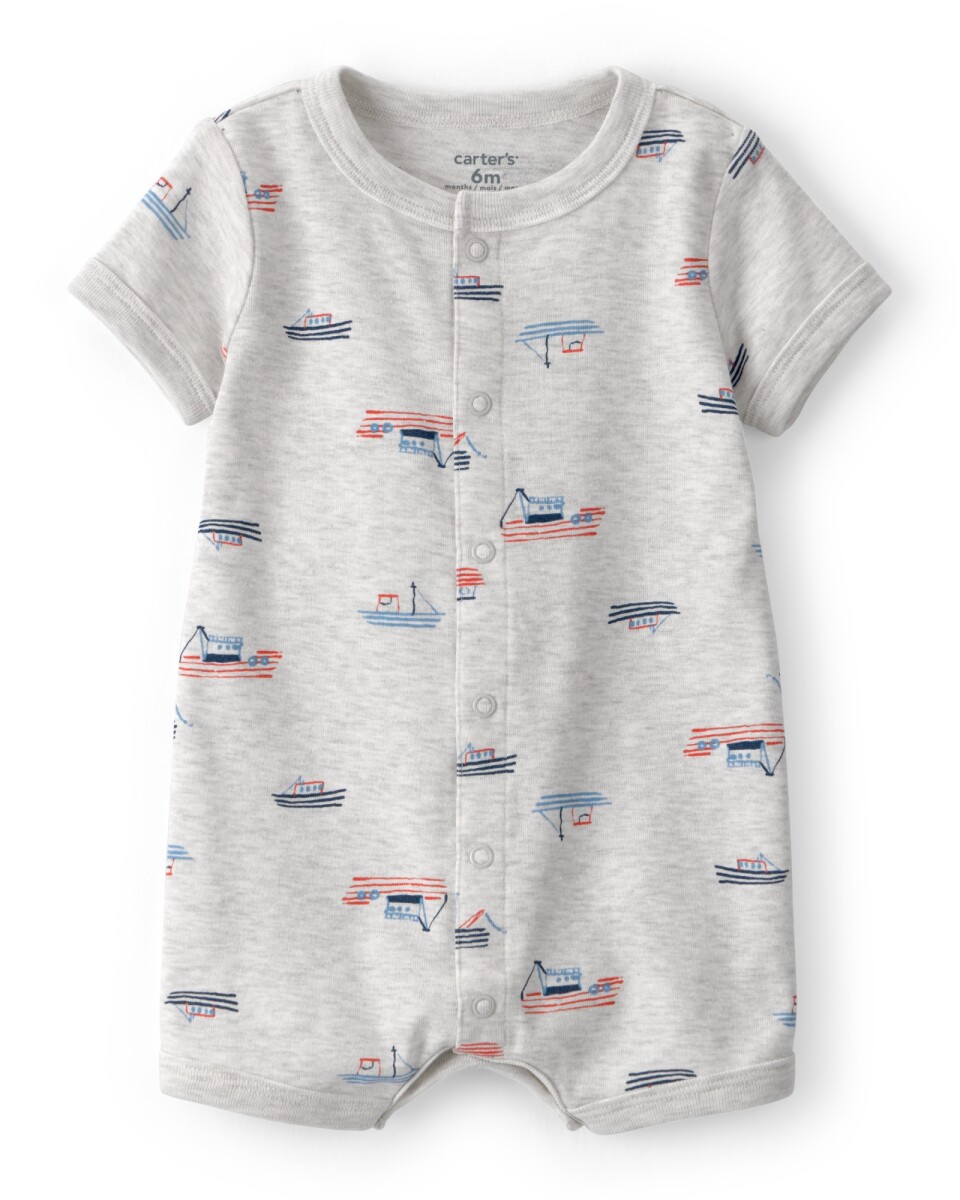 Monito corto de algodón, gris, diseño barcos 