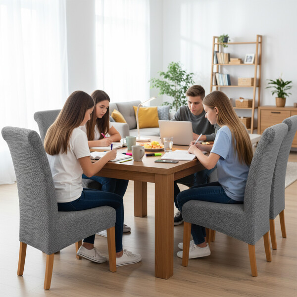 Funda Cubre Sillas Elastizado Lavable Tela Premium Textura Color Gris 1