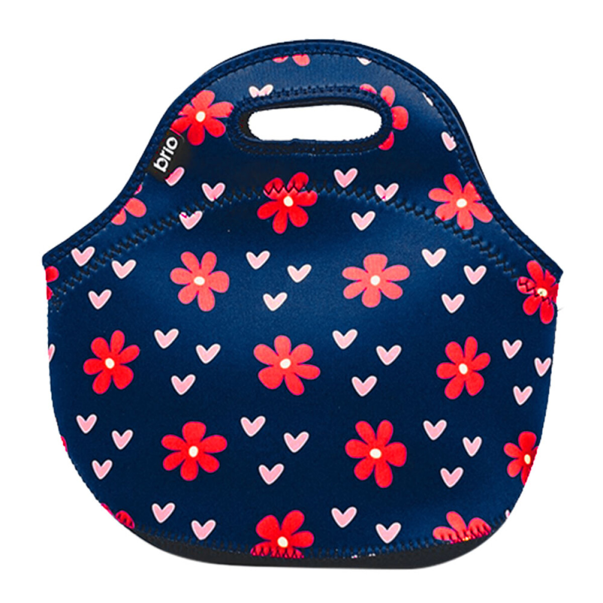 Lunchera de Neopreno Brio Bolso Térmico Bebida Comida c/ Asa - Azul Flores Rojas 