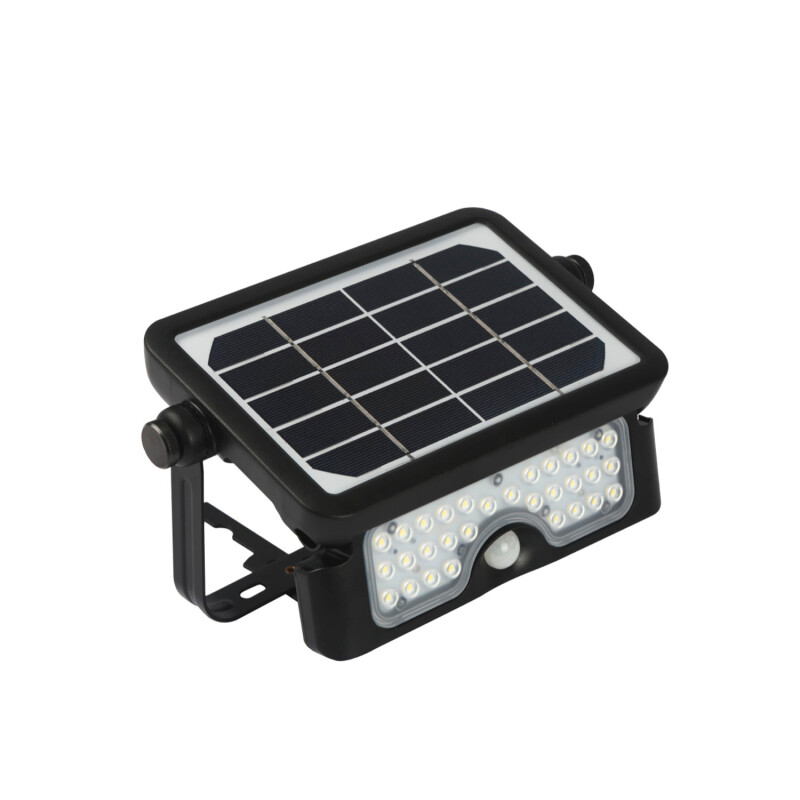 LUMINARIA DE PARED SOLAR<br /> LEADPAD 5W NEGRO Luminaria LeadPad LED de Pared Exterior con Panel Solar y Detector de Movimiento Luz Cálida