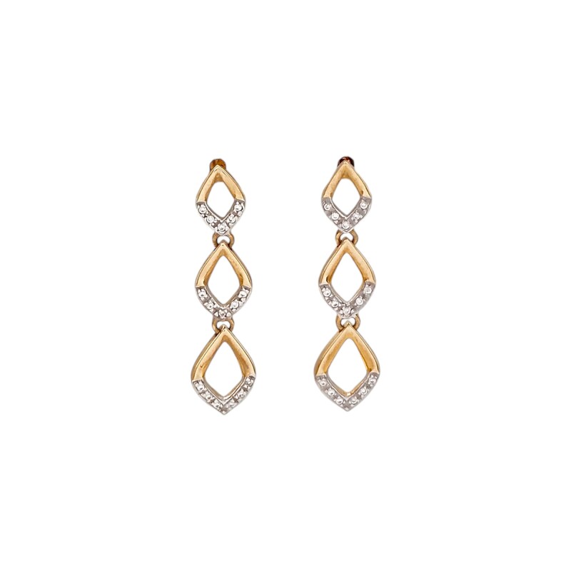 Caravanas colgantes triple figura oro - Oro bajo - Zirconia - CA8267 conpiedra