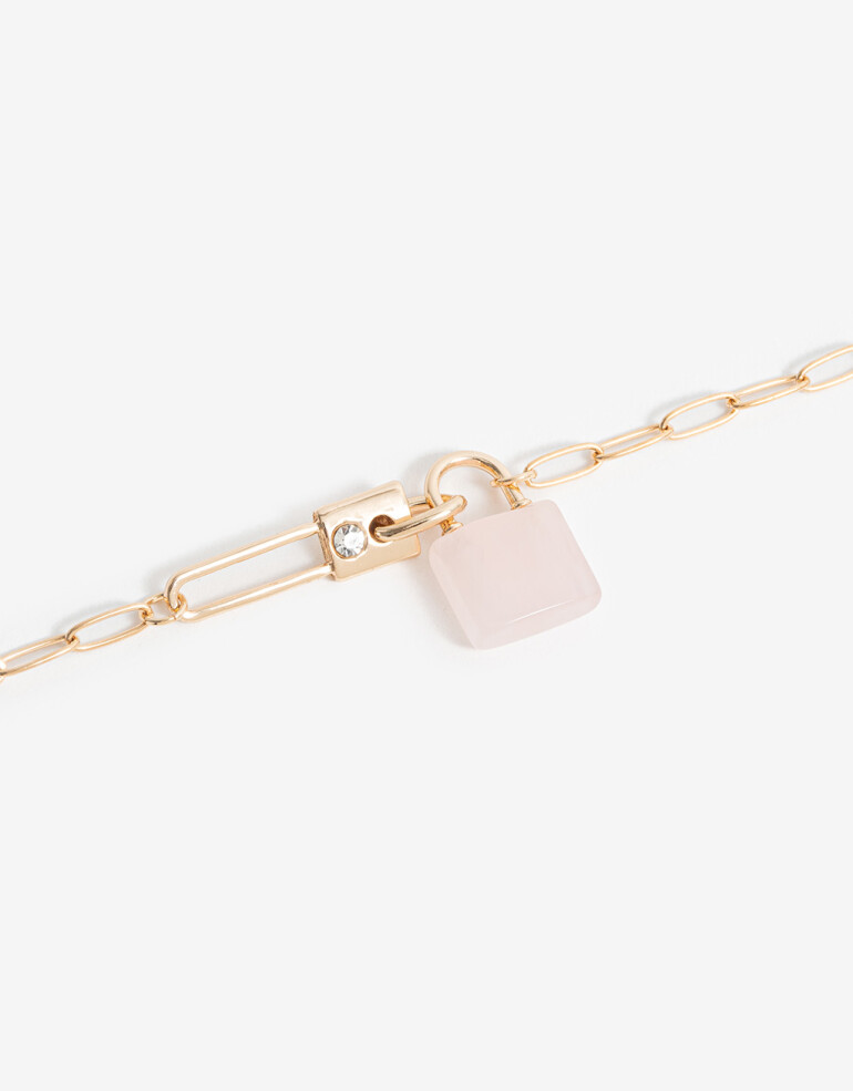Pulseras Flexibles Piedra Pulsera Dije Candado Y Llave - Dorado