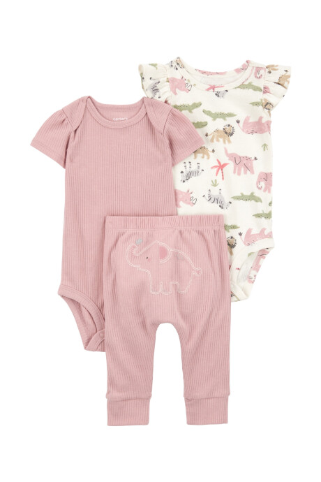 Set tres piezas de algodón, pantalón y dos bodies, diseño elefantes Sin color