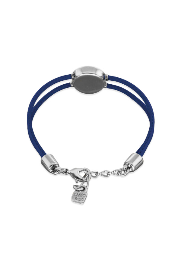 PULSERA DE CUERO DOBLE AZUL CON DETALLE DE OJO EN ALEACIÓN DE METALES BAÑADO EN PLATA Y CRISTAL Pulsera