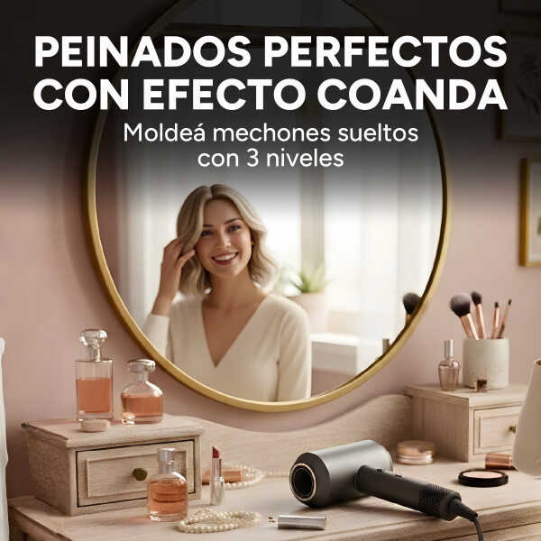 Secador De Pelo Goldtech 1500W Coanda 5 Piezas 3 Niveles Color Negro