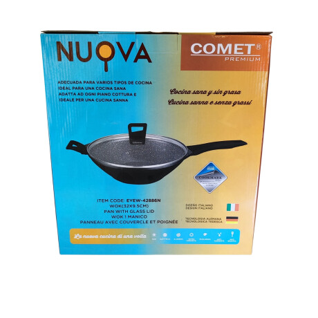 Wok con tapa de vidrio Comet Nuova de 32cm color Negro Negro